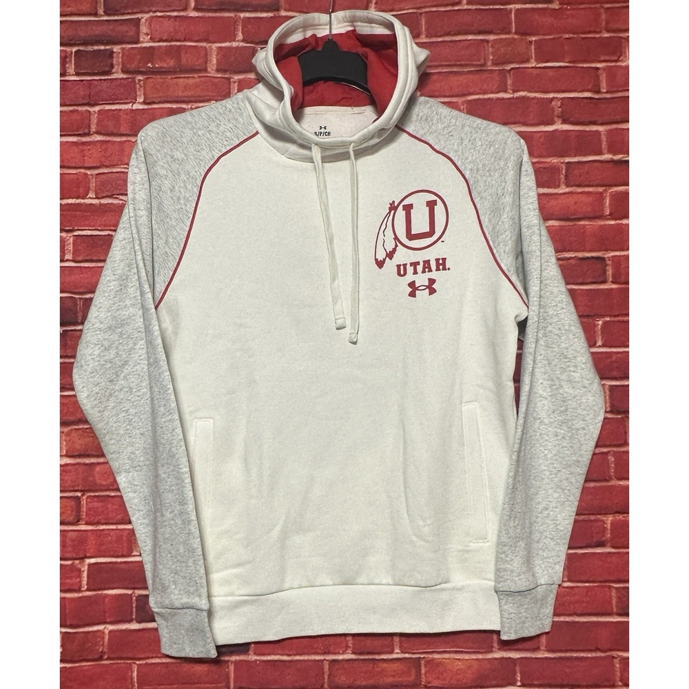 Under Armour Utah Utes College Vault Hoodie Mens Small‎ Cream Grey UM7178 NEW